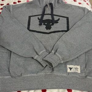 Under Armour Project Rock Gray Hooded Sweatshirt with Black Bull Logo Sz L